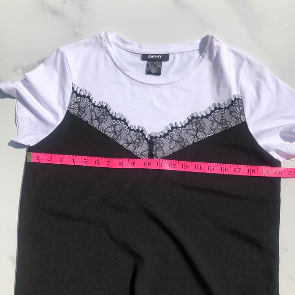 DKNY White & black t-shirt with lace size M NWT - Picture 6 of 11